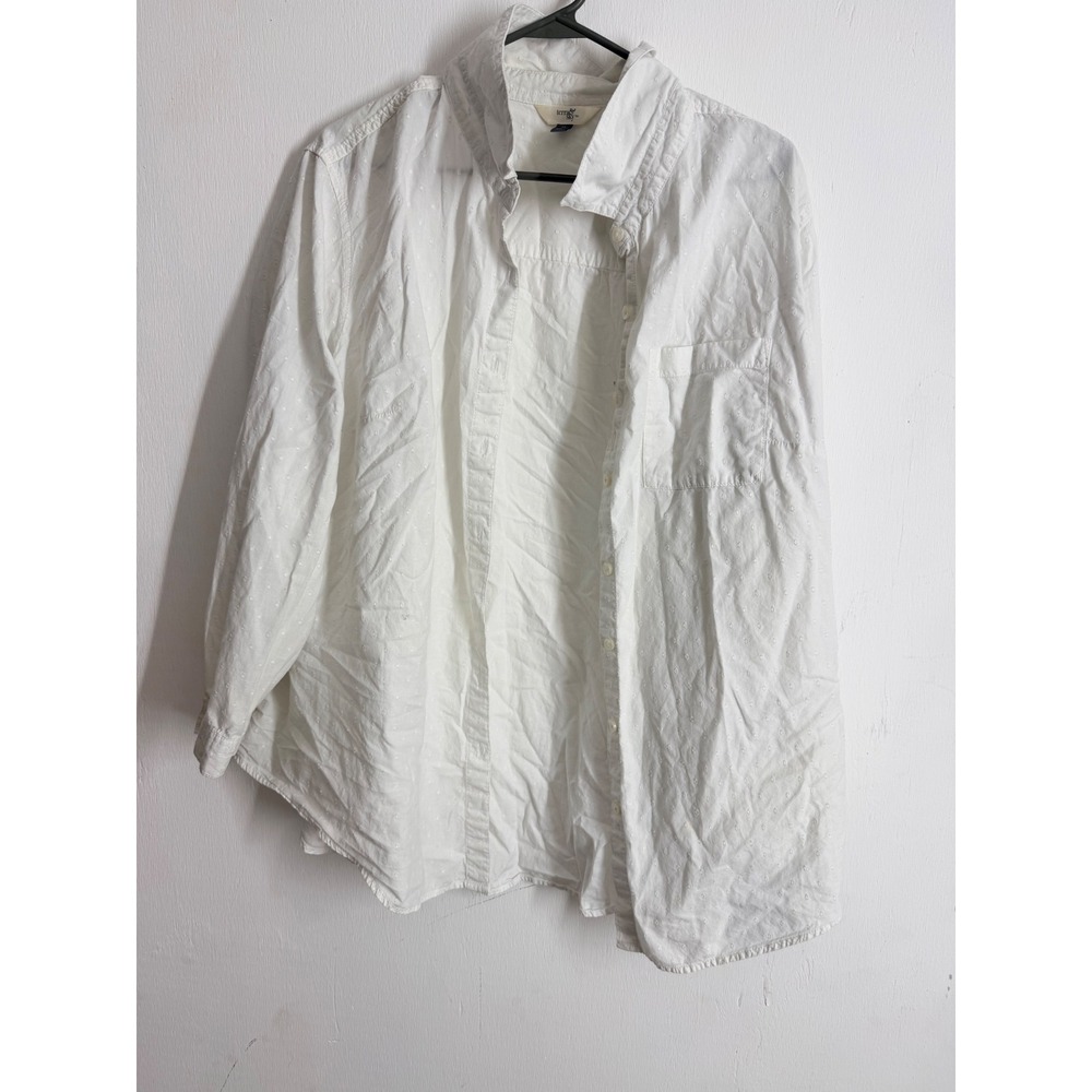 Terra & Sky White Swiss Dot Cotton Button Down Shirt Plus Size 1X 16W-18W